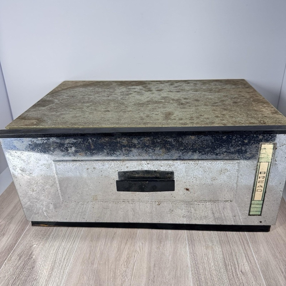 Kromex Vintage Metal Bread Box Made In USA MCM Kitchen Storage Tin